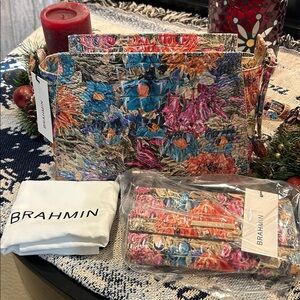 NWT 2-PIECE Brahmin Vibrant Floral Shoulder Bag Hillary Lasso W wallet